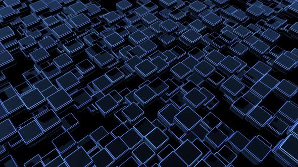 Abstract Looped Dark Background Waves of Cubes on Plane Neon Lights