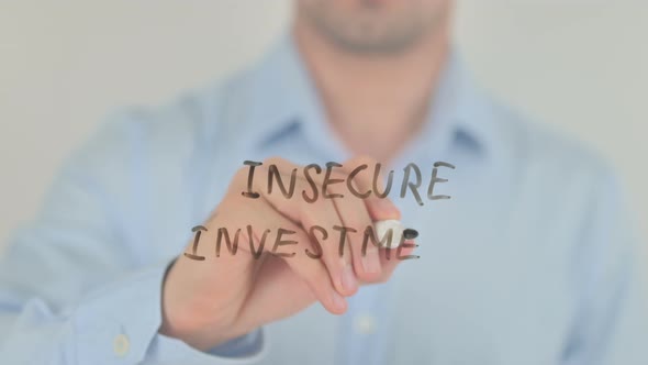 Insecure Investment, Man Writing on Transparent Glass Screen