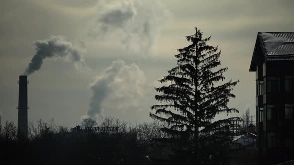 Smoke Comes From the Chimney. Air Pollution. Ecology. Kyiv. Ukraine.