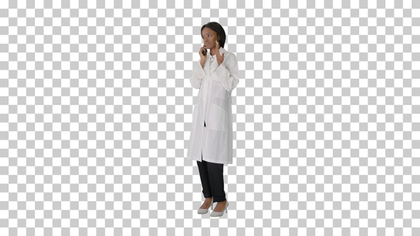 African american female doctor talking on the phone, Alpha Channel