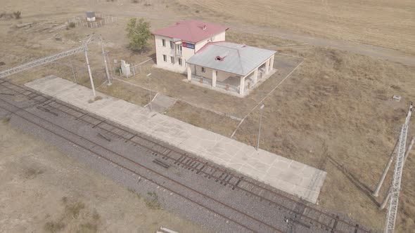 Samtskhe-Javakheti, Georgia - August 20 2021: Aerial view of Tsintskaro railway station