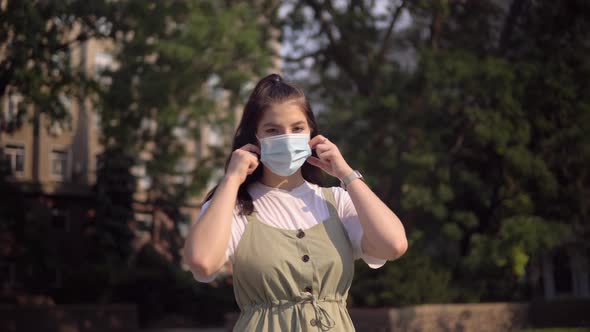 Coronavirus Over Woman Take Off Mask Walking on Street Quarantine End Free