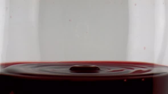 Red Wine Dripping Glass Closeup