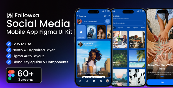 Followxa – Social Media Mobile App Figma UI Kit