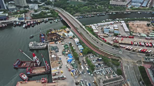 Bridge crossing the Tuen Mun river, Castle Peak Bay, Hong Kong; aerial