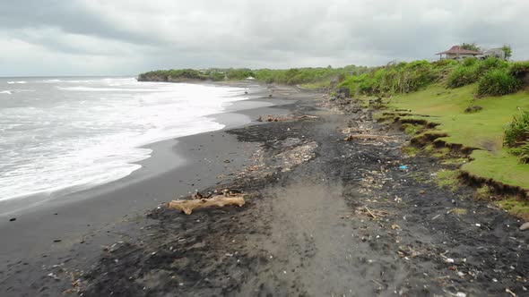 Aerial Footage of Beach Full of Trash in Bali, Indonesia