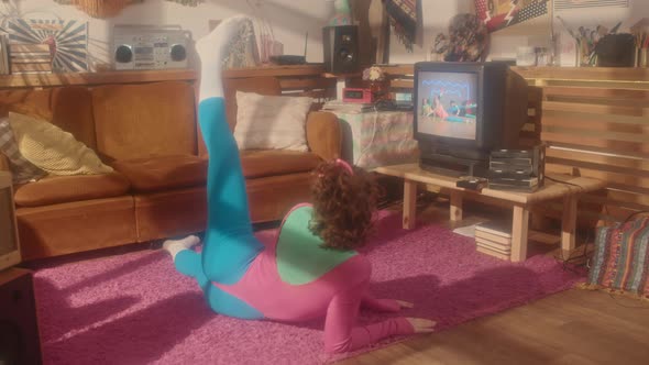 Girl Doing Retro Aerobics at Home