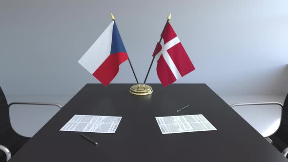 Flags of the Czech Republic and Denmark and Papers