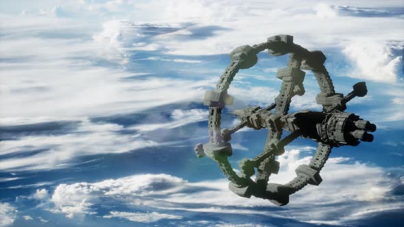 A View of the Earth and a Spaceship. ISS Is Orbiting the Earth alt