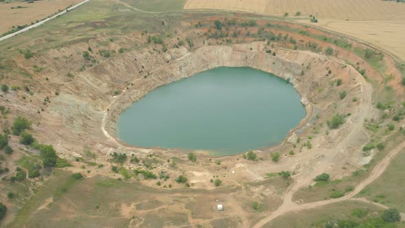 Aerial View of Wheat Fields and Abandoned Copper Open Pit Mine