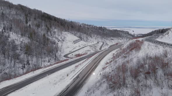 Aerial View of Winding Road in the Mountains