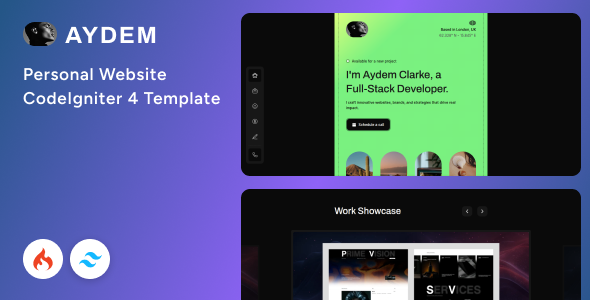 Aydem – Personal Website CodeIgniter 4 & Tailwind CSS 4 Template