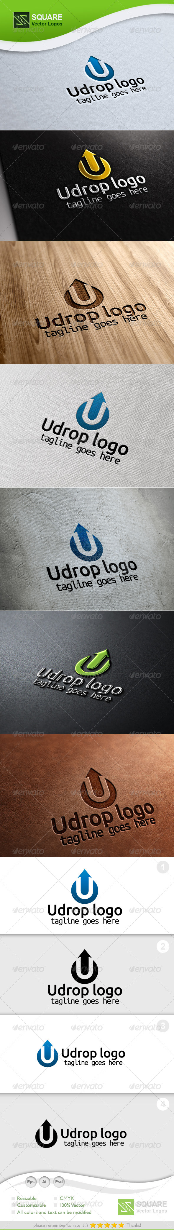 U, Drop Vector Logo Template
