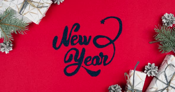 New Year lettering appears on red background