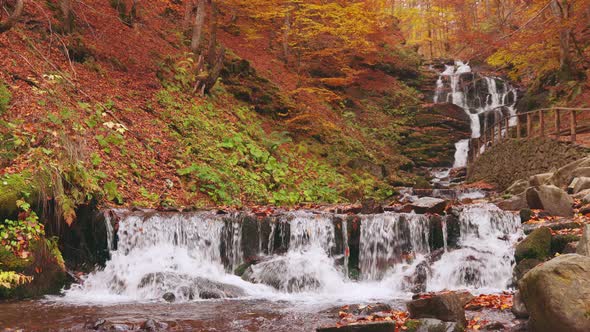 Beautiful Waterfall Shipot in the Autumn Forest