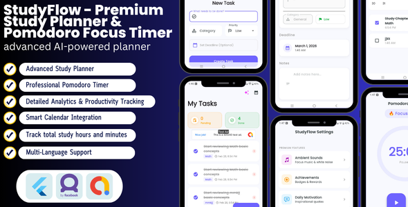 StudyFlow - AI Premium Study Planner & Pomodoro Focus Timer