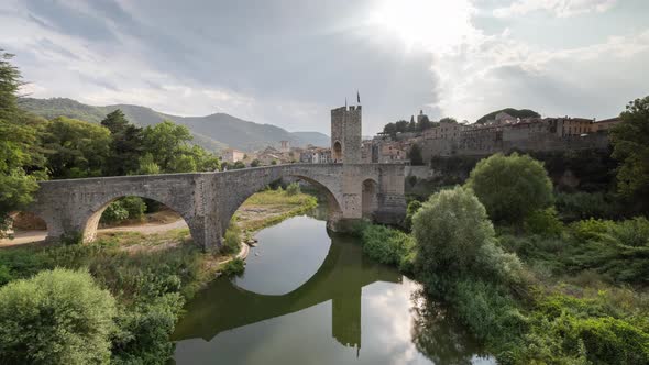 The Bridge and River Fluvia at Besalu Girona Catalonia Spain