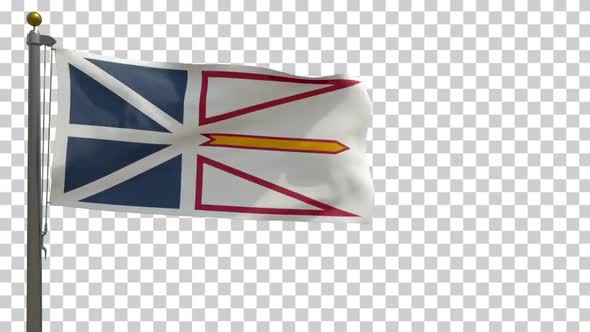 Newfoundland and Labrador Flag (Canada) on Flagpole with Alpha Channel - 4K