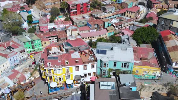 City on the hills, Colorful Houses, cottages (Valparaiso, Chile) aerial view