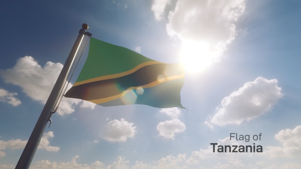 Tanzania Flag on a Flagpole V2