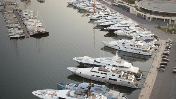 Sunrise in the Port of Cannes With Yachts and Ships Moored in the Marina