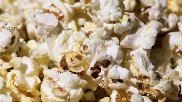 Ready Popcorn Closeup Shot on A Slider. Camera Movement from Right to Left