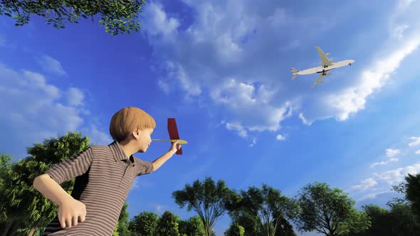 Teenagers chasing airplanes in the morning sun