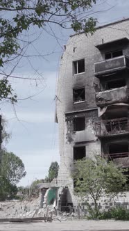 Vertical Video of a Destroyed House During the War in Ukraine