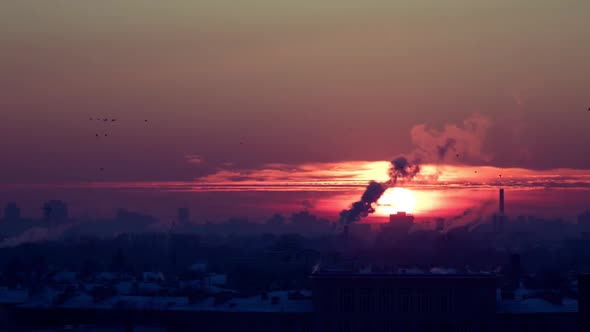 Winter City Sunset Timelapse