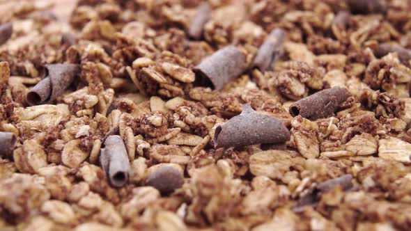 Raw oat granola with chocolate chips. Macro