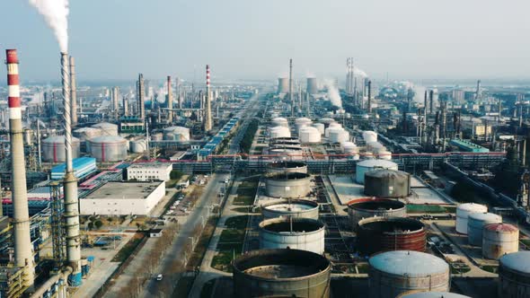 Aerial view oil refinery