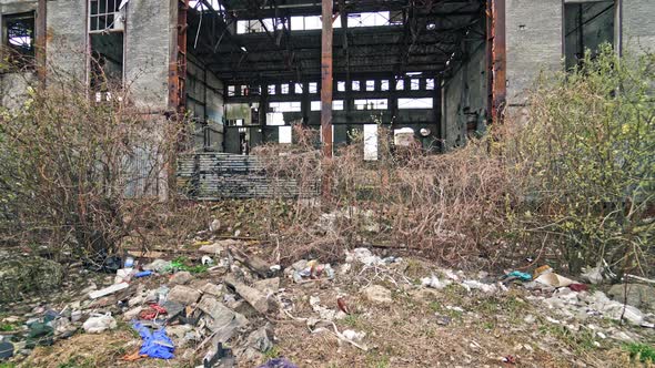 Abandoned factory interior. Old industrial building for demolition