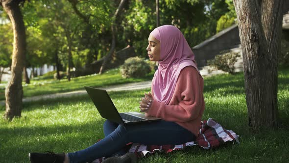 Muslim Girl in Casual Outfit and Pink Hijab