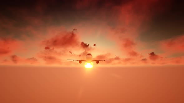 Aircraft with Sunset Sky and Clouds