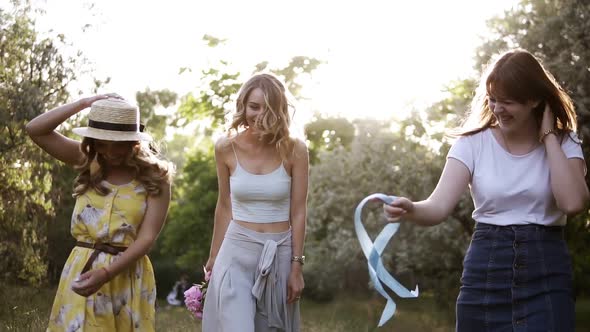 Three Beautiful Girls on a Bachelorette Party in Nature