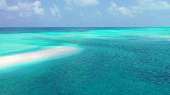 Aerial drone view sky of luxury bay beach adventure by clear ocean and white sand background of a da