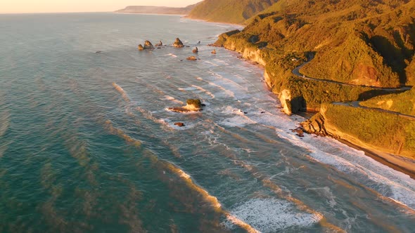 Aerial view of coastal cliff formation at Nine Mile, West Coast.