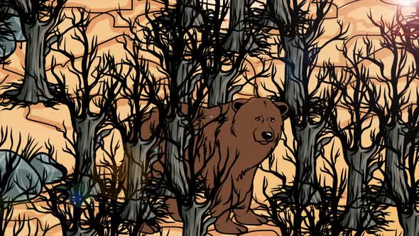 Sad Bear Among Dry Trees with Thirst 4K