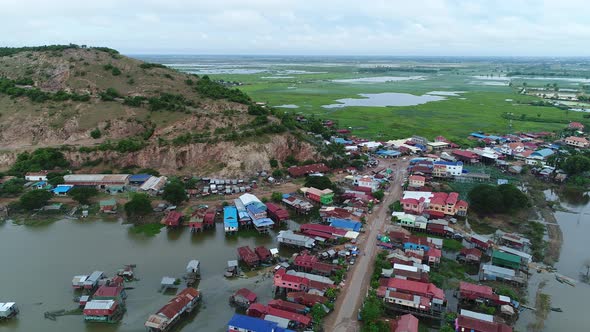Farming and fishing village near Siem Reap in Cambodia seen from the sky