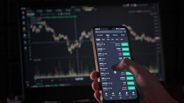 Investor Checking Cryptocurrency Price on Smartphone Screen Growth Crypto