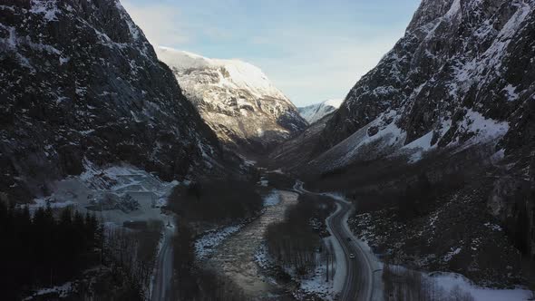 Anorthosite mining by Gudvangen Stein seen close to Naeroydal river and road E16 in the valley of Gu