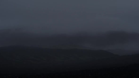 dramatic iceland landscape at night, camera movement, camera pan from left to right to reveal a one