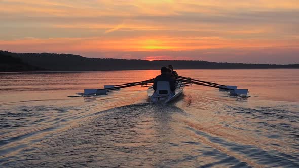 Rowing in the Canoe on Sunset Ayvalik Turkey Slow Motion