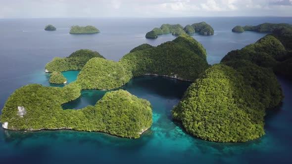 Aerial Footage of a Limestone Islands in Rock Islands Palau