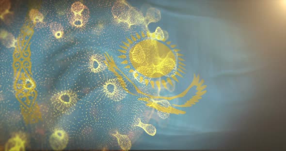Kazakhstan Flag With Corona Virus Bacteria alt