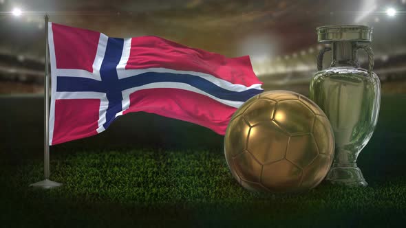 Norway Flag With Football And Cup Background Loop