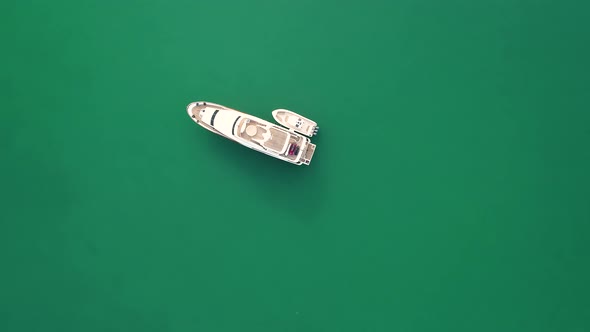 Aerial view of a yacht anchorage in the persian gulf in Dubai, U.A.E.