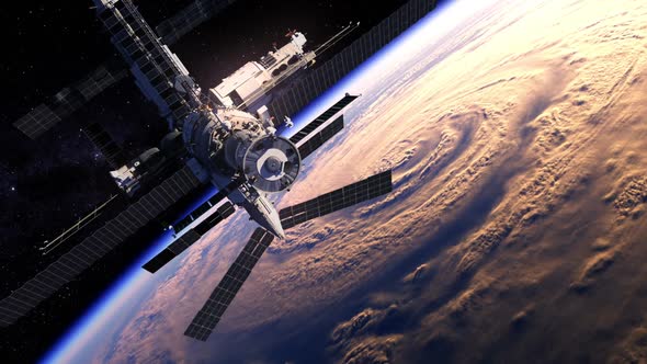 Flight Of Space Station Over The Earth