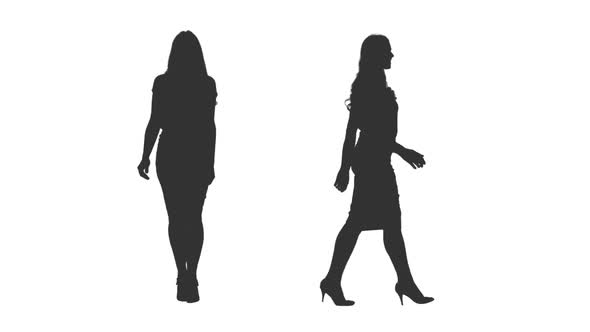 Silhouette of Business Woman Walks on Transparent Background