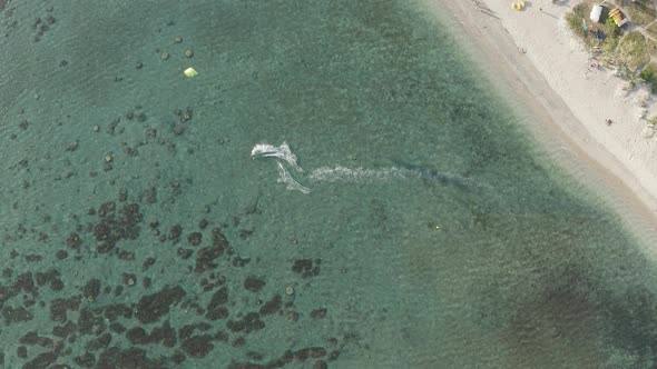 Aerial view of a person doing kite surfing, Reunion. .